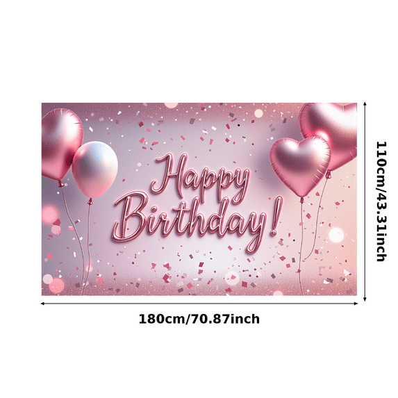 Pink Balloons Birthday Banner Decorative Background Polyester Material for Birthday Party Celebration Indoor Decoration