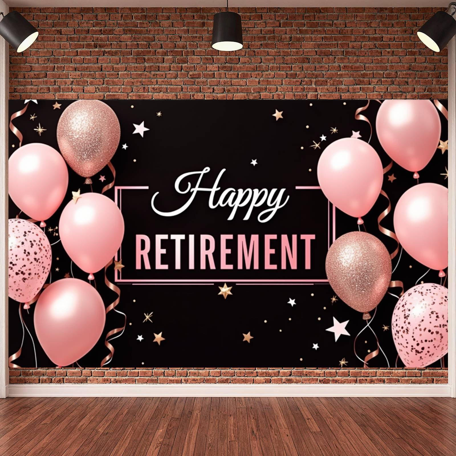 Pink Balloons Happy Retirement Banner Gold Stars Retirement Display ...