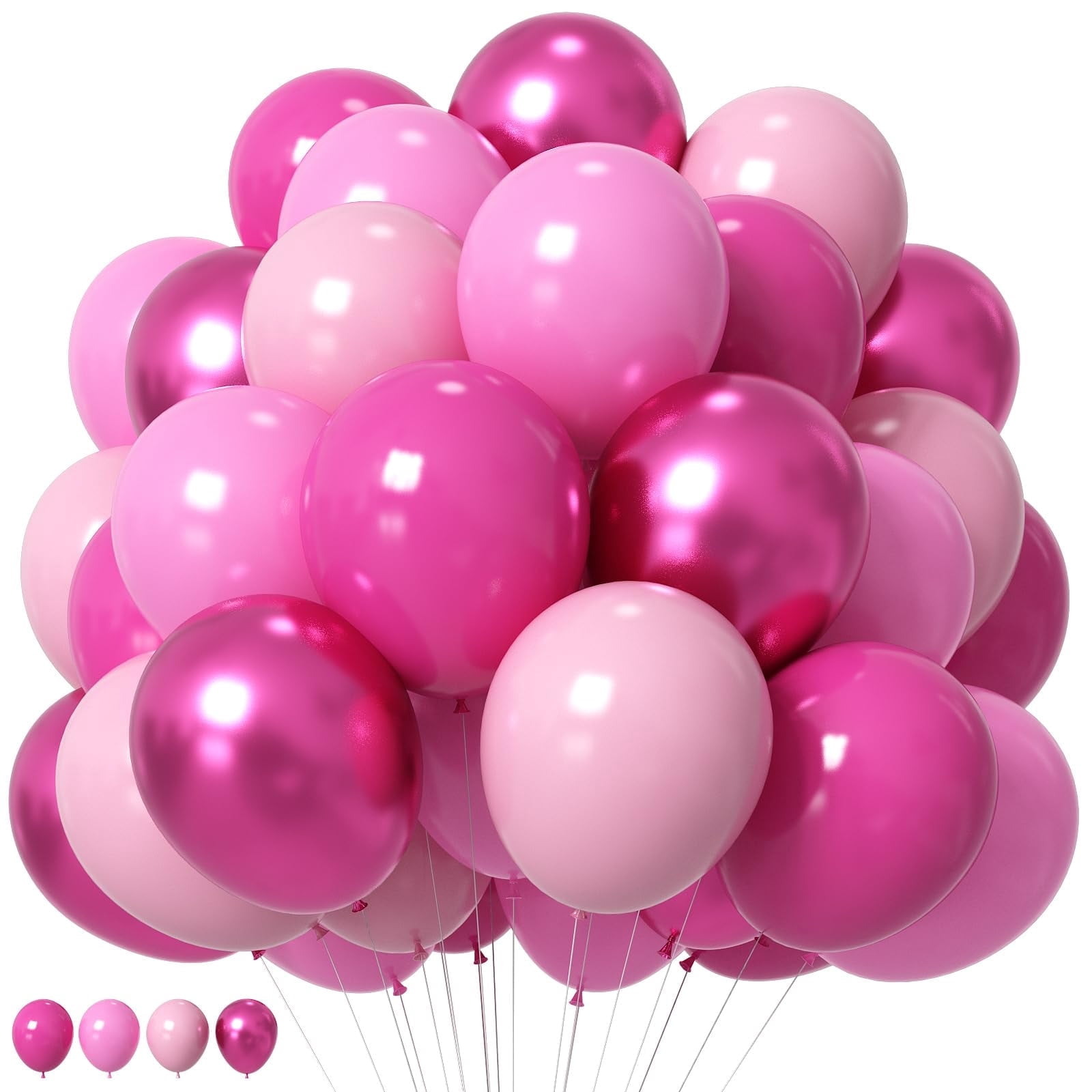 Pink Balloons Set 12 Inch Hot Dark Magenta Light Pastel Pink Metallic Latex Helium Balloon for Girls Baby Shower Princess Wedding Birthday Party Decorations