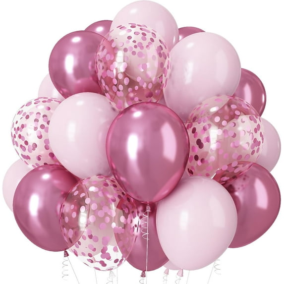 Pink Balloons Set, 12 Inch Pastel Baby Light Metallic Hot Pink Confetti Latex Helium Party Balloons for Girl Women Birthday Wedding Bridal Baby Shower Engagement Anniversary Princess Party Decoration
