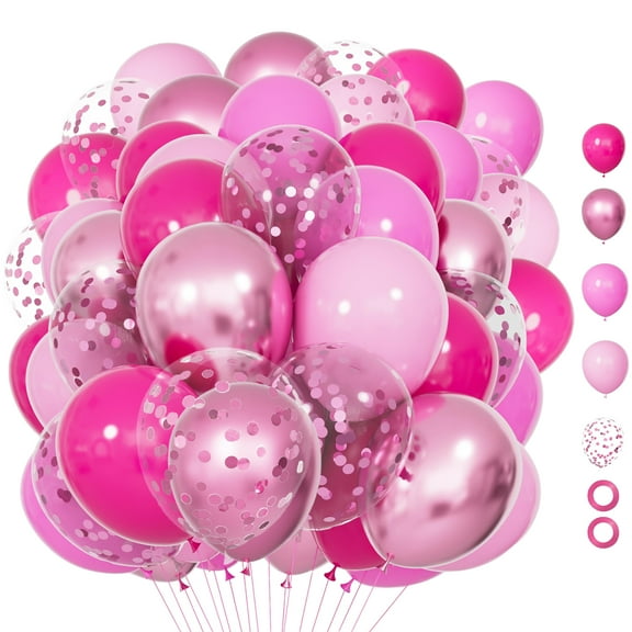 Pink Balloons Set, 68PCS Hot Pink Latex Balloons, 12Inch Pink Confetti Balloon Pastel Pink Metallic Party Balloons Helium for Girls Women Baby Shower Princess Wedding Birthday Party Decorations