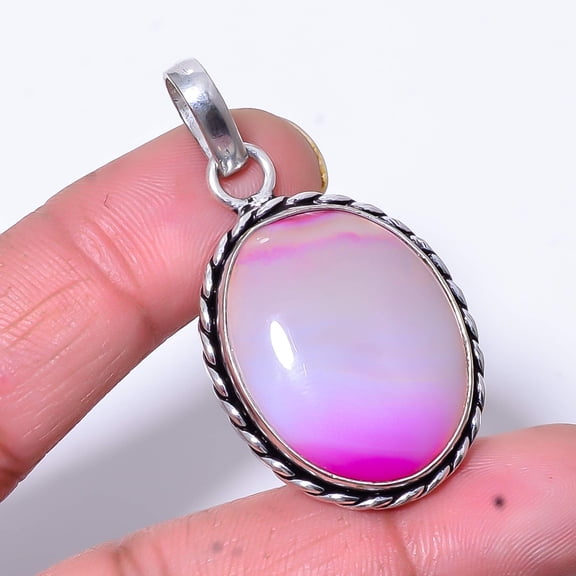 Pink Banded Agate - Botswana Handmade 925 Sterling Silver Pendant 1.76" P33