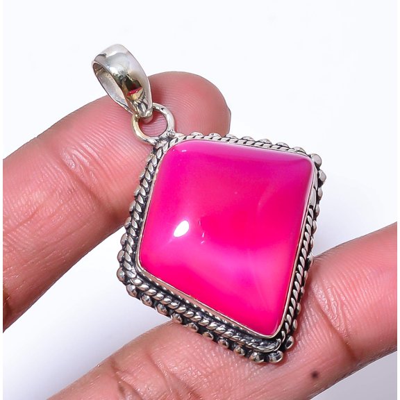 Pink Banded Agate - Botswana Handmade 925 Sterling Silver Pendant 1.95" P203