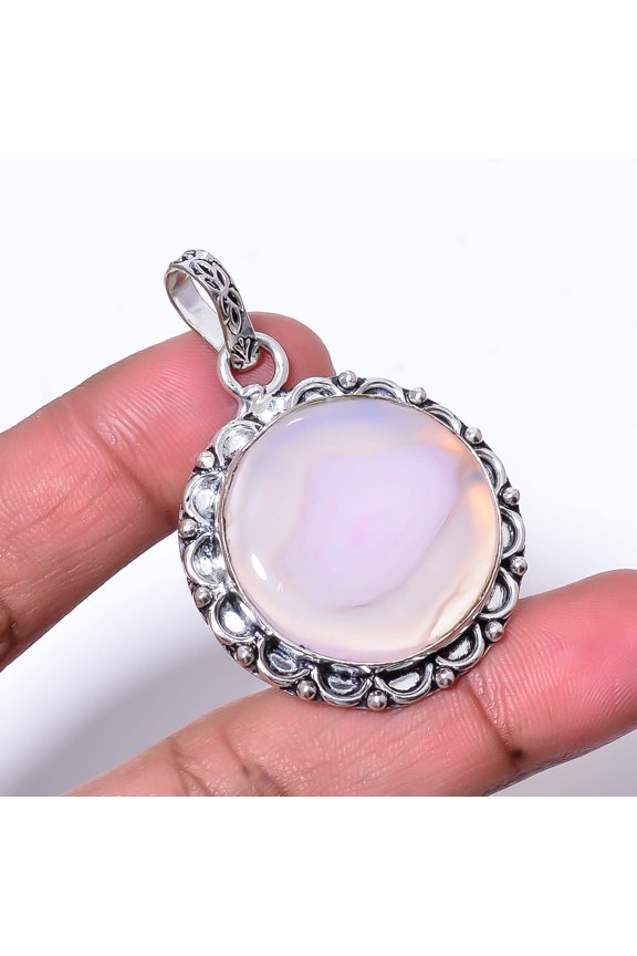 Pink Banded Agate - Botswana Handmade 925 Sterling Silver Pendant 1.95" P48