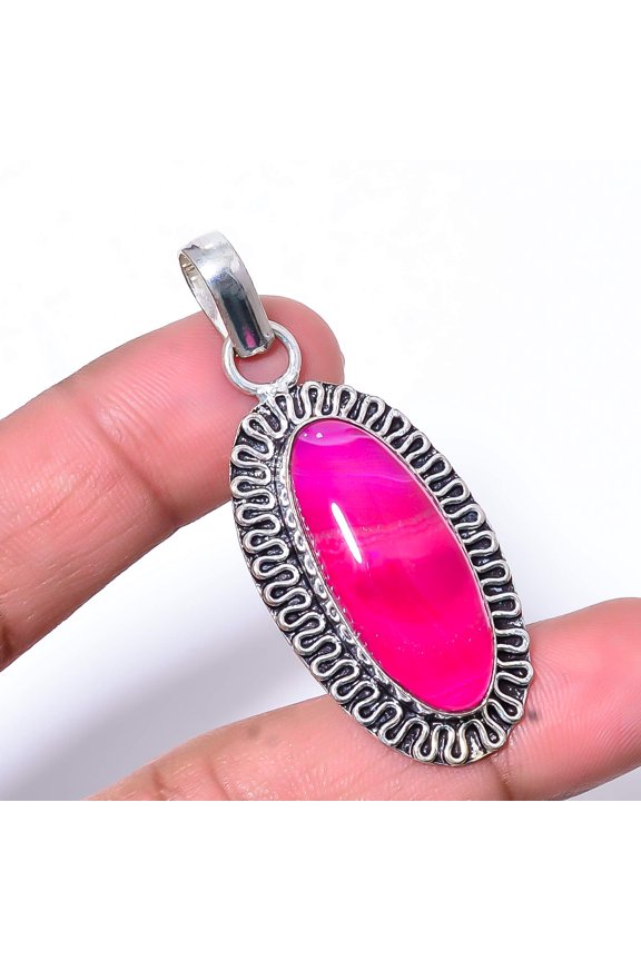 Pink Banded Agate - Botswana Handmade 925 Sterling Silver Pendant 2.03" P259