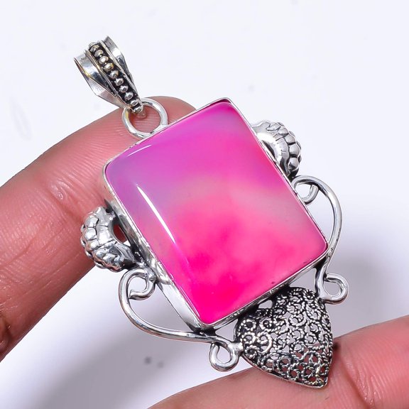Pink Banded Agate - Botswana Handmade 925 Sterling Silver Pendant 2.34" P95