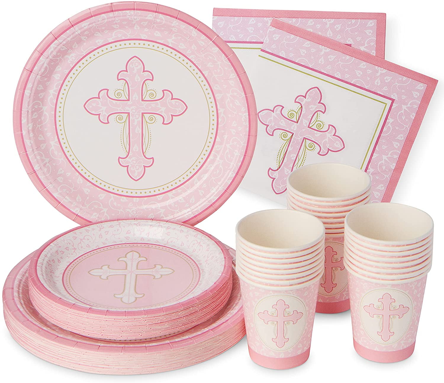 Pink Baptism Plates and Napkins Set of 24 Communion Paper