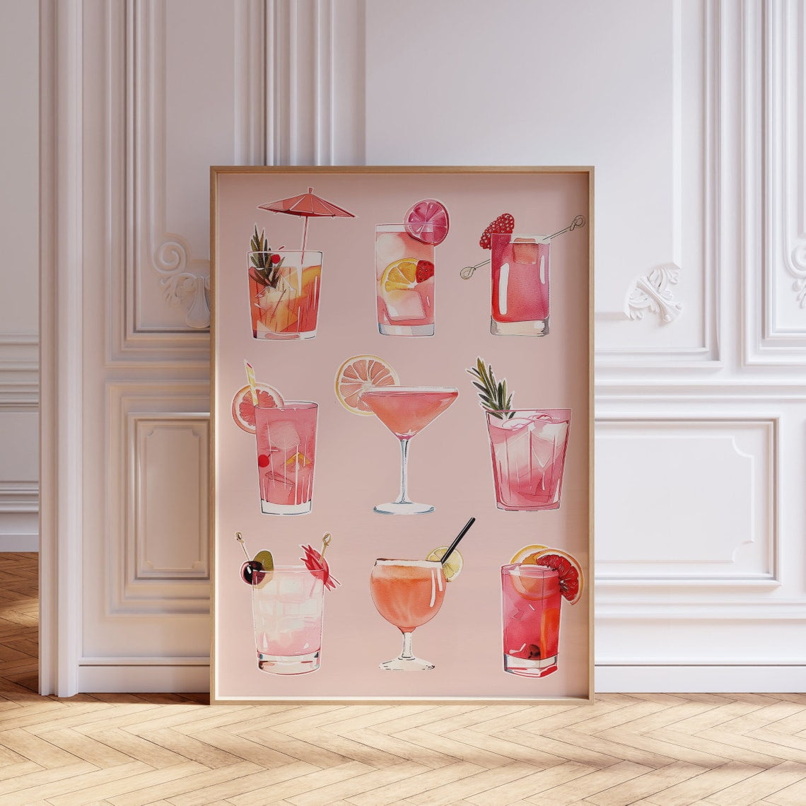 Pink Bar Cart Print Pink Cocktail Poster Pink Martini Poster Bar Cart ...
