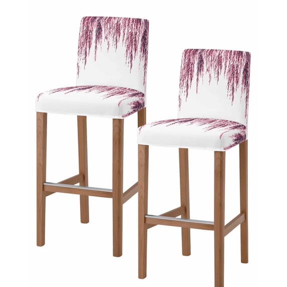 Pink Bar Stool Covers Set of 2, Summer Botanical Leaves Watercolor Stretch Washable Bar Chair Covers with Backs, Removable Pub Counter Height Chair Cover for Kitchen Dining Room Cafe