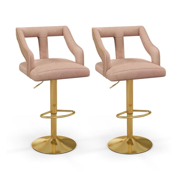 Pink Bar Stools Adjustable Height 25-34", Swivel Dutch Bar Chairs, Metal Base - Set of 2