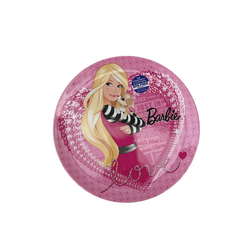 Barbie Pink Plate with Puppy Design, BPA Free, 8in Diameter - Love