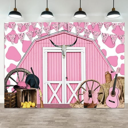 Pink Barn Door Backdrop Wooden Barn Door Farmhouse Photography Background Rustic Western Farm Country Scene Cowgirl Rodeo Birthday Banner Decorations Kids Photo Booth Props