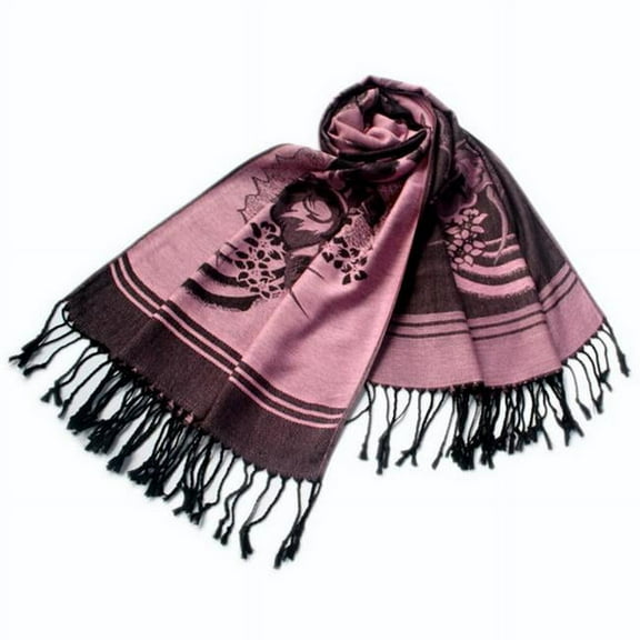 Pink Base Flower Patterns Elegant Super Soft Woven Tassel Ends Pashmina/Shawl/Scarve - Pink