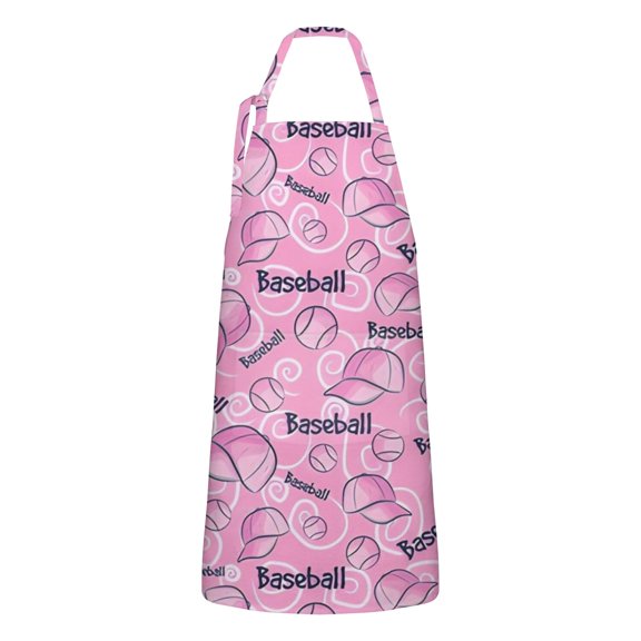Pink Baseball Caps and Balls Pattern Apron-Garden Aprons for Women with Pockets-Cotton Linen Waterproof Kitchen Cooking Gardening Aprons Adjustable for Kitchen,Cooking,BBQ and Salon 33x27 Inch