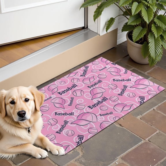 Pink Baseball Caps and Balls Pattern Door Rugs,Washable Non Slip Door Mats Indoor,Decorative Door Mats,Entry Mat Indoor for Entrance,Bedroom,Kitchen,Bathroom,16"x24"