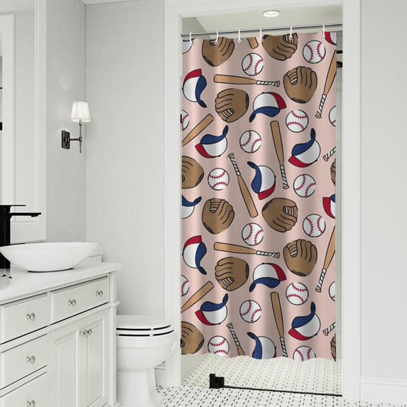 Pink Baseball Gear Pattern Shower Curtain 36"x72" ,Bathroom Decorative Shower Curtains Set with 12 Hooks,Modern Waterproof Washable Shower Curtain