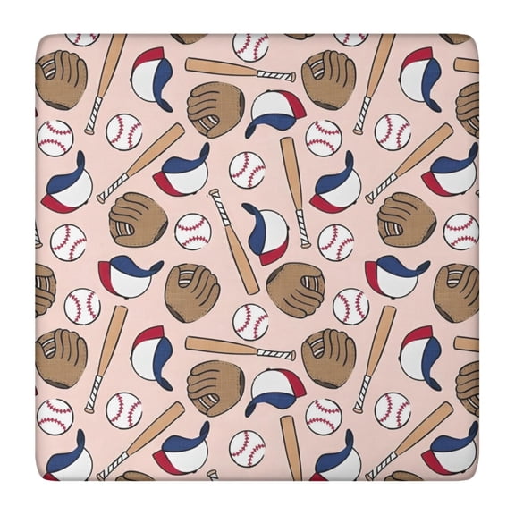 Pink Baseball Gear Pattern Square Fitted Tablecloth with Elastic Edge,Square Table Cover,Washable Elastic Table Cover for Home Kitchen Party Decor 36"x36"