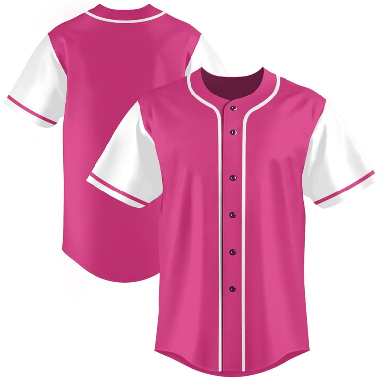 Pink Baseball Jersey for Men Hip Hop Hipster Button Down Shirts