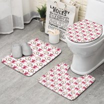 Pink Baseballs and Bows Pattern Bathroom Rugs Sets 3 Piece,Toilet Cover Set,Absorbent Non Slip Bathroom Mats Sets with U-Shaped Contour Rug Toilet Rug Set
