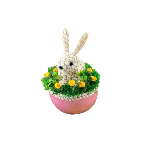 Pink Basket Green Grass Yellow Flower White Gold Thread Rabbit Ornament Colorful Decor Creative Handmade Home