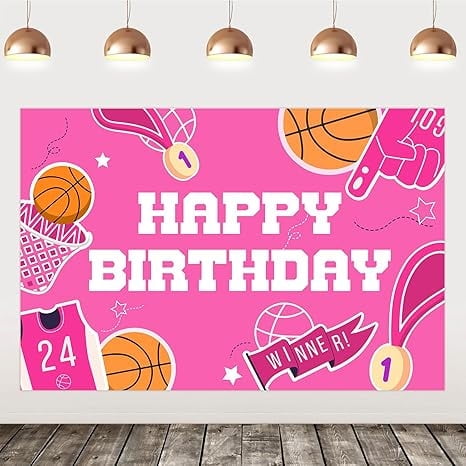 Pink Basketball Birthday Backdrop for Girls 3 * 5ft Pink Basketball Birthday Decorations Basketball Sports Theme Party Supplies for Basketball Bday Supplies for Photography Background
