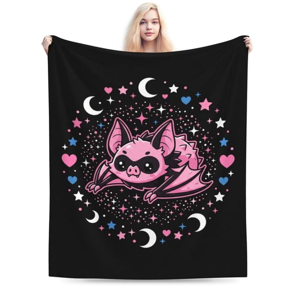 Pink Bat Blanket Gift, Soft Cozy Flannel Throw Blanket, Warm Blanket for Sofa, Couch, Bed, Halloween Party Decor, Cute Gothic Home Gift 50x40