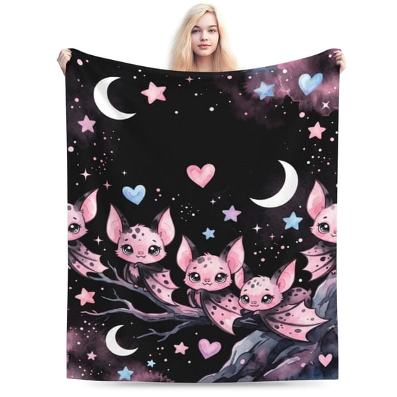 Pink Bat Blanket Gift, Soft Cozy Flannel Throw Blanket, Warm Blanket for Sofa, Couch, Bed, Halloween Party Decor, Cute Gothic Home Gift 50x40