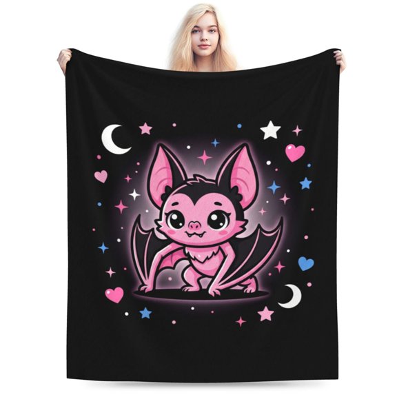 Pink Bat Blanket Gift, Soft Cozy Flannel Throw Blanket, Warm Blanket for Sofa, Couch, Bed, Halloween Party Decor, Cute Gothic Home Gift 50x40