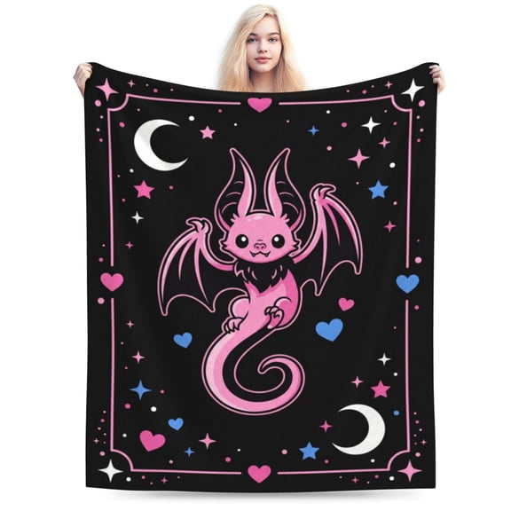 Pink Bat Blanket Gift, Soft Cozy Flannel Throw Blanket, Warm Blanket for Sofa, Couch, Bed, Halloween Party Decor, Cute Gothic Home Gift 50x40