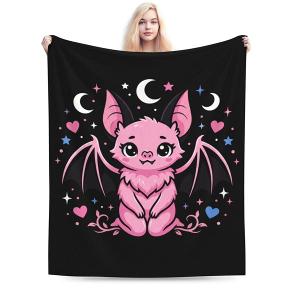 Pink Bat Blanket Gift, Soft Cozy Flannel Throw Blanket, Warm Blanket for Sofa, Couch, Bed, Halloween Party Decor, Cute Gothic Home Gift 50x40