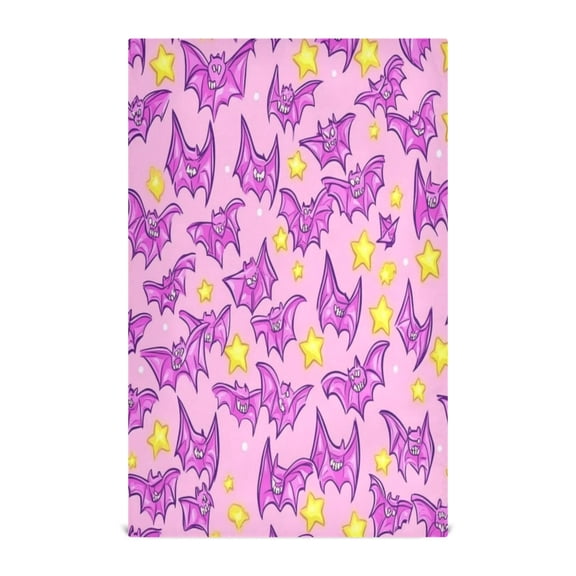 Pink Bat Cartoon Pattern Decorative Waffle Towel Kitchen Dishcloth 28x18in Multi-Use Tea Towel