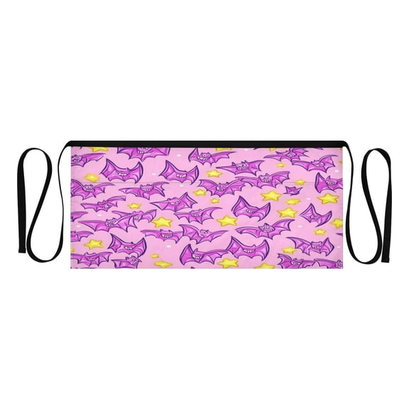 Pink Bat Cartoon Pattern Multi Pocket Short Apron Waterproof, Adjustable 96.5in Belt for various occasions