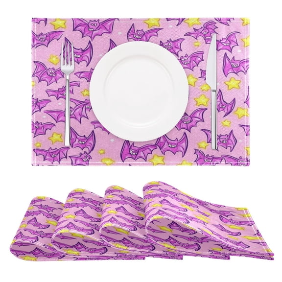 Pink Bat Cartoon Pattern Reversible Placemat Non Slip Coffee Mat 18x12 Inch for Dining, Kitchen, Coffee
