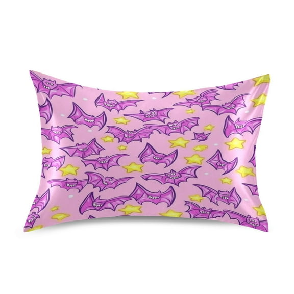 Pink Bat Cartoon Pattern Satin Pillowcase 20''x26'' Double-Sided Print Soft Wrinkle Resistant