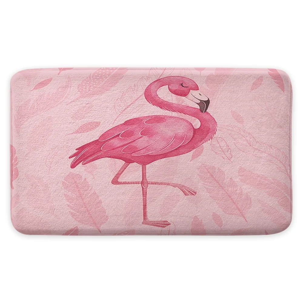 Pink Bath Mat, Cute Flamingo Bath Mats for Bathroom, Modern Art Boho Bath Rugs, Pink Bathroom Accessories 17 X 48 Inches
