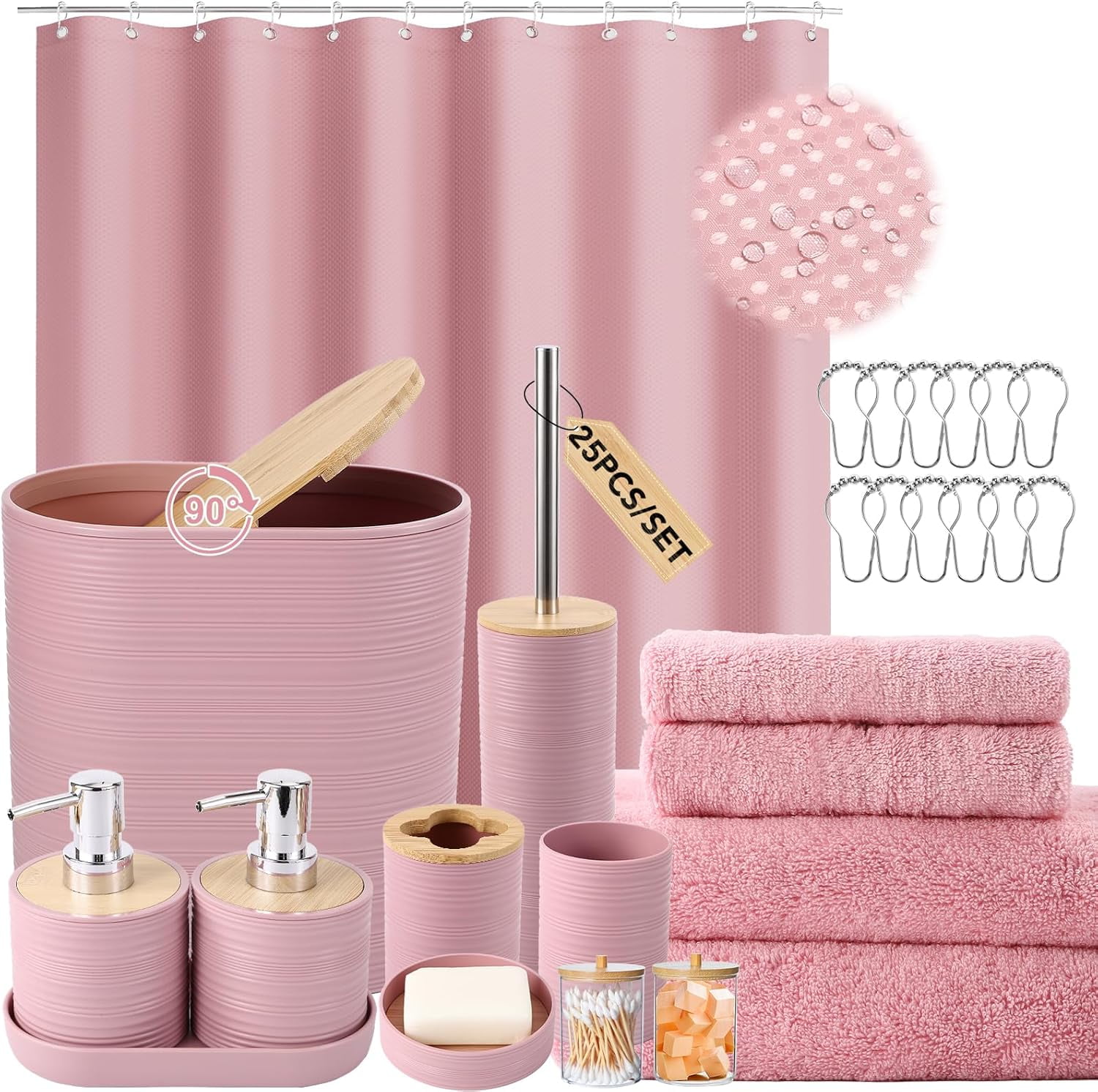 Pink Bathroom Accessories Set, Bathroom Sets with Shower Curtain, Bath