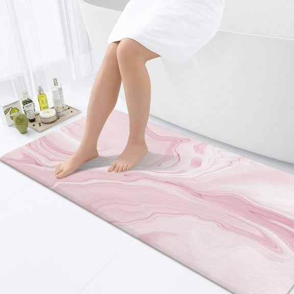 Pink Bathroom Rug Mat, Abstract Marble Bath Mats for Bathroom Non Slip, Modern Bath Rug Soft Luxury Microfiber Floor Rug for Tub Shower 17" x 48"