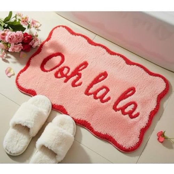 Pink Bathroom Rugs 20 x 31 Inch Ooh La La Funny Bath Mat Non Slip Cute Washable Doormat for Valentines Winter Holiday Bathroom Shower Outdoor Indoor Front Porch Decor