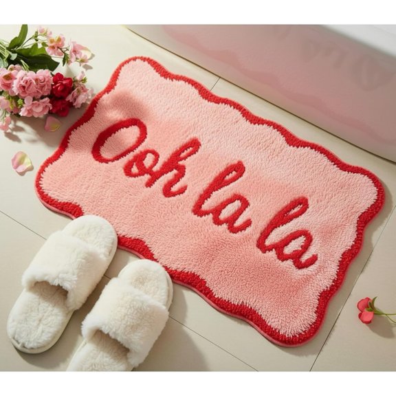 Pink Bathroom Rugs 20 x 31 Inch Ooh La La Funny Bath Mat Non Slip Cute Washable Doormat for Valentines Winter Holiday Bathroom Shower Outdoor Indoor Front Porch Decor