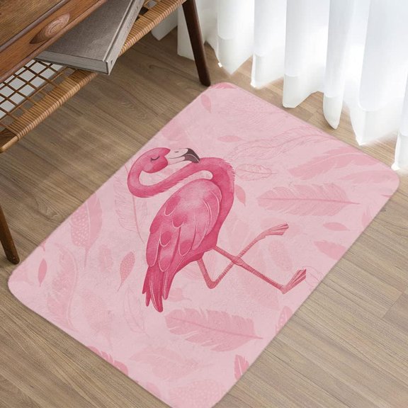 Pink Bathroom Rugs Cute Flamingo Modern Art Boho Bath Mat Soft Flannel Bath Rugs for Bathroom, 17X48in