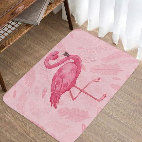 Pink Bathroom Rugs Cute Flamingo Modern Art Boho Bath Mat Soft Flannel Bath Rugs for Bathroom, 19X31in