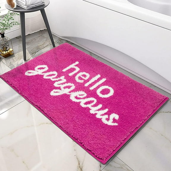 Pink Bathroom Rugs Hello Gorgeous Bath Mat for Bathroom Non Slip Soft Microfiber Cute Bath Rug Preppy Bathroom Decor 20"X 32"