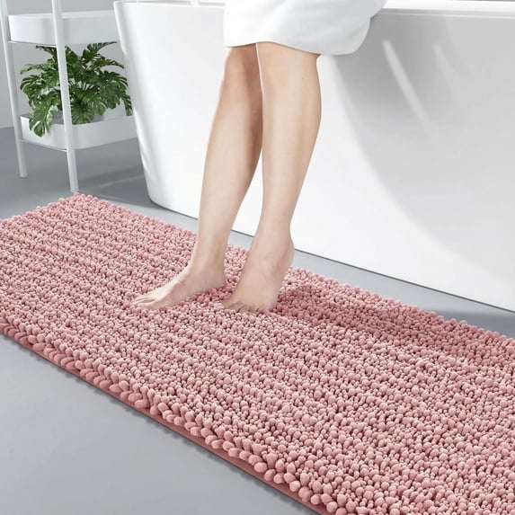 Pink Bathroom Runner Rug 24x55 Inch - Long Chenille Bath Mat Extra Soft ...