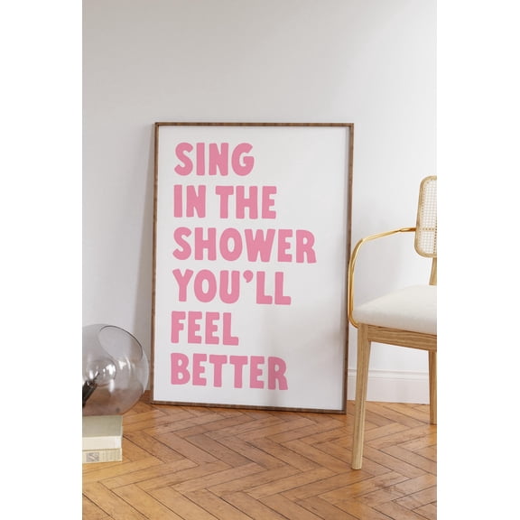 Pink Bathroom Wall Art, Bathroom Quote Print, This Shower Is For Singing Print, Cute Light Pink Bathroom Print Home Decor #1410, Unframed Canvas Size 24x36