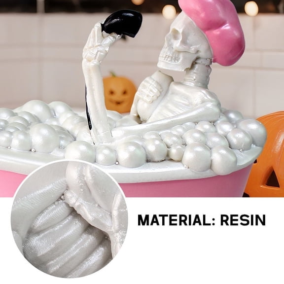Pink Bathtub Skeleton Sculpture, Bubble Bath Skeleton Statue for Bathroom Decor, Quirky Gothic Halloween Ornament