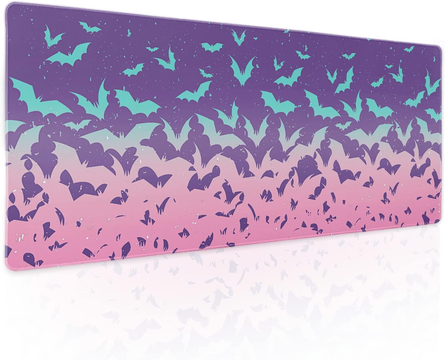Pink Bats Gaming Mouse Pad XL Pastel Purple Witchcraft Extended Big Large Desk Mat Non-Slip Rubber Base Stitched Edge Long Keyboard Mousepad for PC Computer Laptop,31.5×11.8 in
