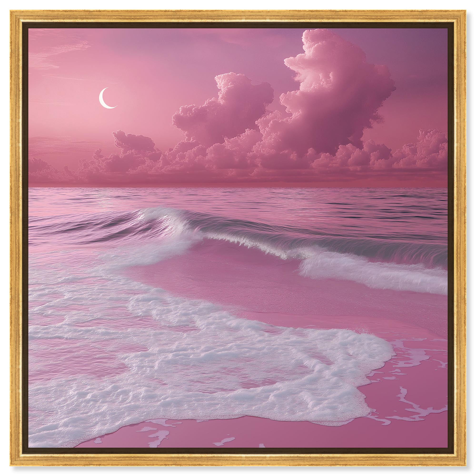 Pink Beach Canvas Glam Beach Art by Art Remedy, Gold Frame, 12" x 12 ...