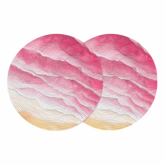 Pink Beach Coastal Round 13 Inch Placemats Set of 2, Summer Nautical Seaside Ocean Ombre HeatResistant Non Slip Place Mats for Dining Table, Wipeable Braided Kitchen Table Mats for Housewarming
