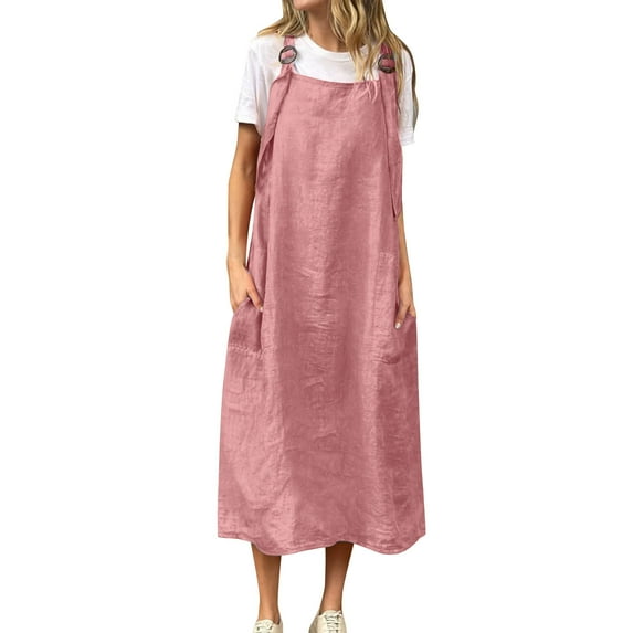 Pink Beach Formal Prom Party Evening Holiday Lounge for Ladies Sleeveless Slip Scoop Neck Faux Gauze Linen Maxi Long Midi Hawaiian Dress Homecoming Dress Womens 2025 L