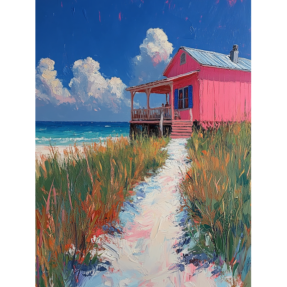 Pink Beach House Canvas Wall Art Perfect for Living Room Bedroom Bathroom Office and Kitchen Decor.